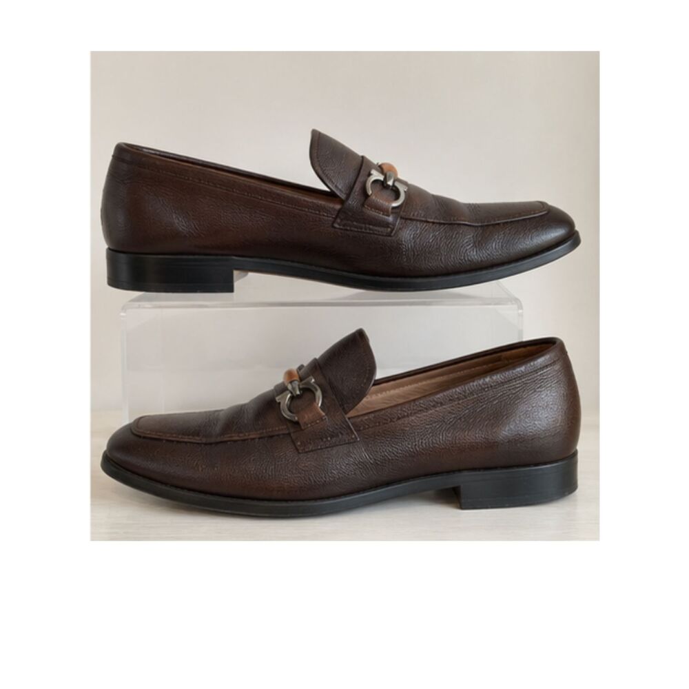 Salvatore Ferragamo Brown Leather Gancini Loafers Size 8.5 Made Italy